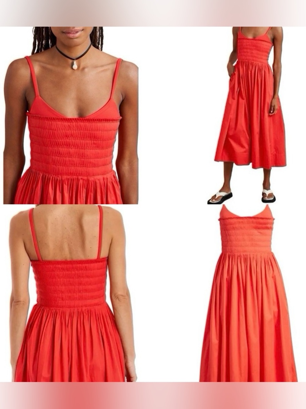 NWT La Ligne Red Midi Dress ~ Smocked Corset Sleeveless 100% Cotton ~ Medium